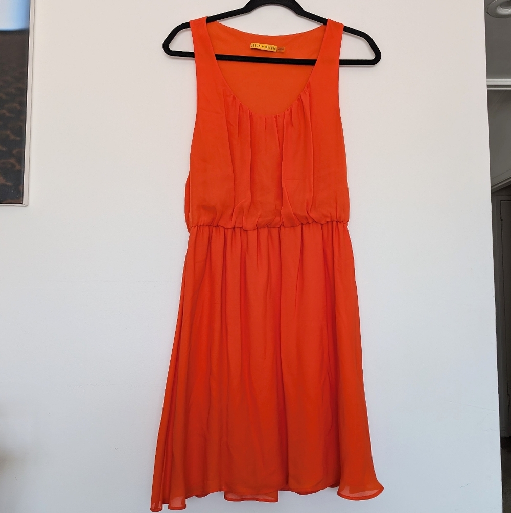 Alice + Olivia Bright Orange Midi Dress